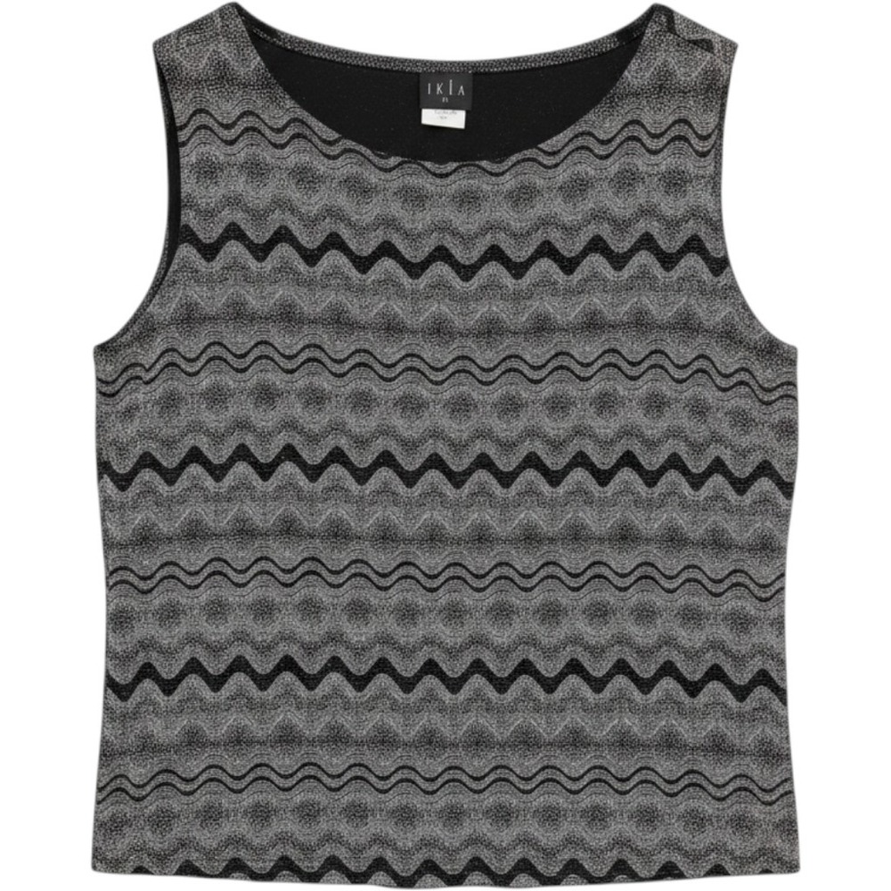 JKLA II Vintage Top Womens 3X Silver Black Metallic Textured Wavy Chevron Shell